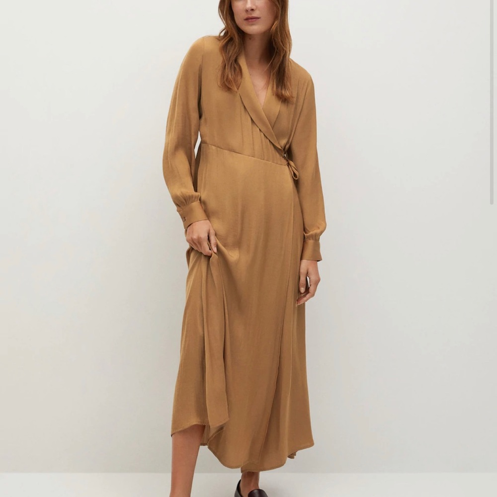 NWT MNG Wrap Tan Midi Dress Sz 8